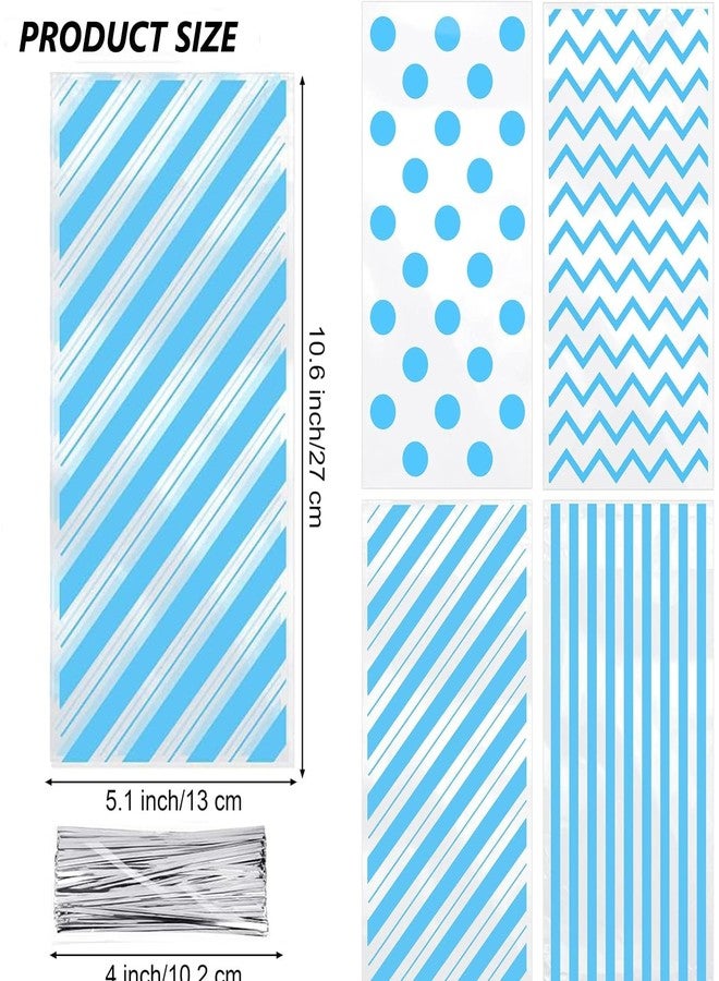Capesaro 50 Pieces 10.6 x 5.1 In Blue Cellophane Treat Bags Candy Gift Bag with Twist Ties Stripes Polka Dot Printed Pattern Goodie Bag for Birthday Weddings Party Favors - Image 2